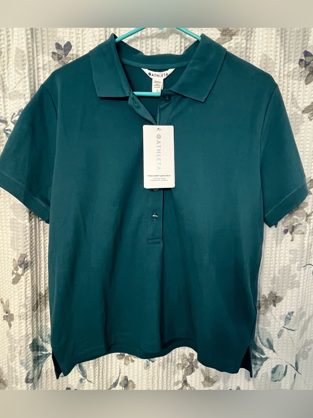 Athleta Women's Pique Short Sleeve Polo in Dark Teal. Size Large, NWT